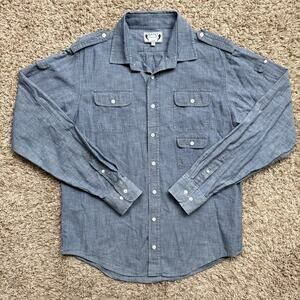Gant x Michael Bastian Chambray Button Up LS Blue Shirt Size XL Military Field